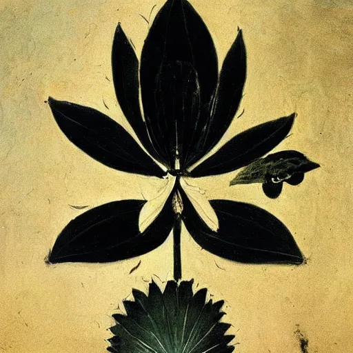 Image similar to a black lotus, fresco by francisco goya