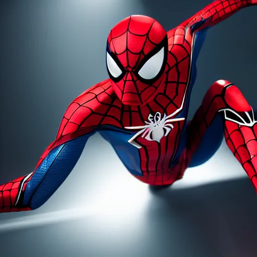 Image similar to still photo of iron spider - man, highly detailed, photorealistic portrait, bright studio setting, studio lighting, crisp quality and light reflections, unreal engine 5 quality render