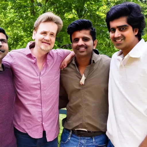 Image similar to white dude in his 4 0's hangs out with two indian 2 0 year old guys, photo