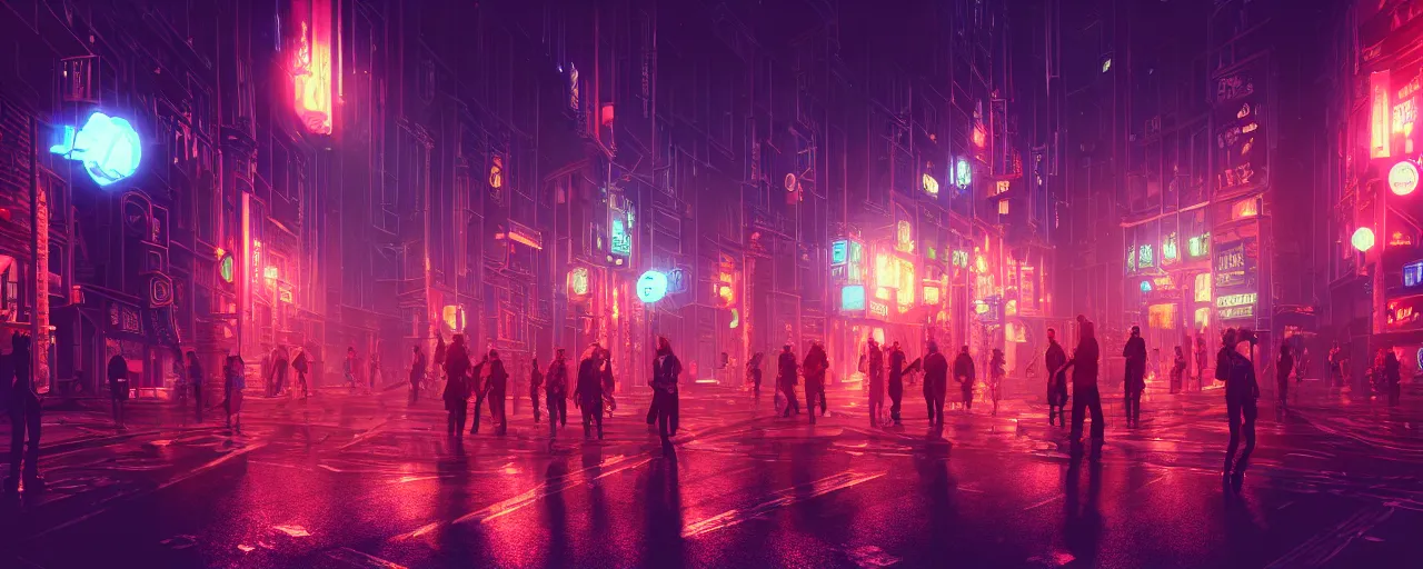 Image similar to an intricate detail of a city street in the metaverse with people with vr headsets, highly detailed, cinematic lighting, volumetric lighting, neon color palette, Artstation, concept art, hyper realistic, cgsociety