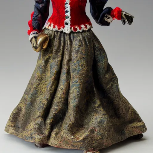 Prompt: Margaret Le Van Alley Cat fashion statuette, wearing festive clothing, full body render, museum quality photo