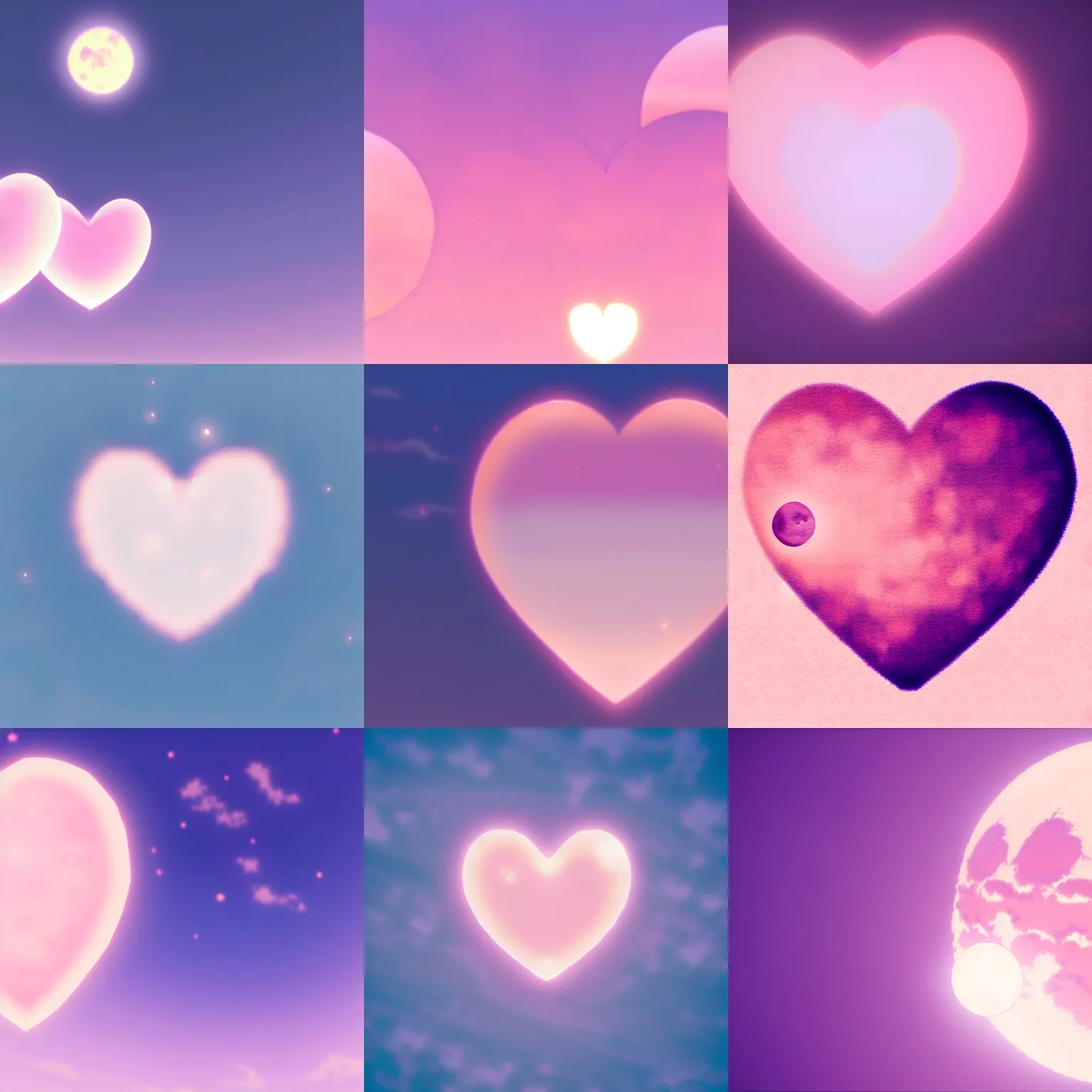 Prompt: a light pink heart with a moon texture, by makoto shinkai