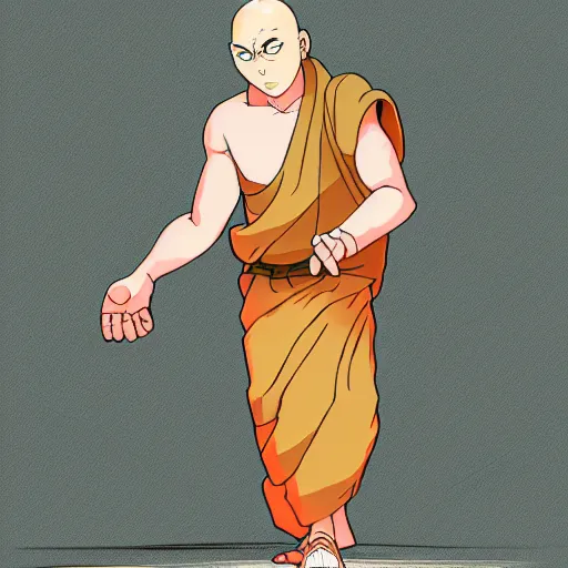 Image similar to a study of cell shaded cartoon of a monk dancing on a desert road, full body, wide shot, very muted colors, post grunge, studio ghibli, laurie greasley, highly detailed, deviantart, art by artgem