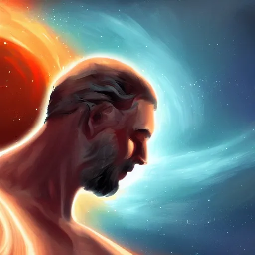 Prompt: digital painting of a greek god of black holes, modern adaptation, trending on artstation