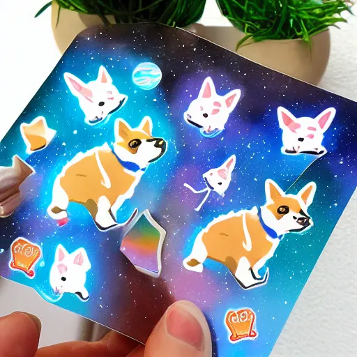 Image similar to galaxy corgi, sticker illustration