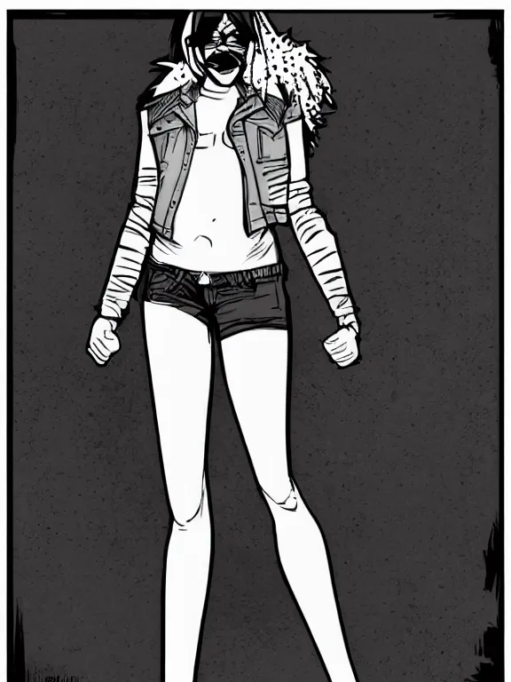 Prompt: portrait full body of punk rock girl, grayscale comic book artstyle by cameron steward