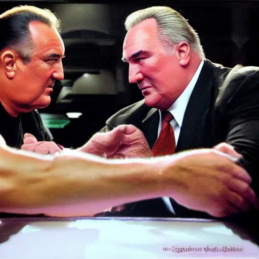 Prompt: Bertie Ahern arm wrestling Steven seagal photorealistic in the style of ansel adams