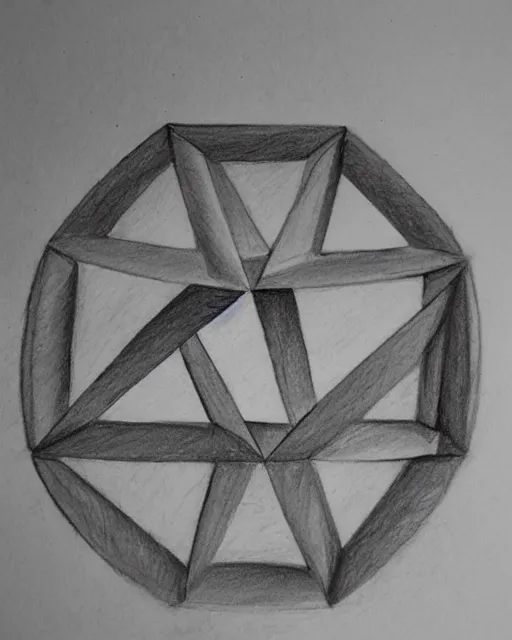 Image similar to a pencil drawing of a pentagon, Esher style