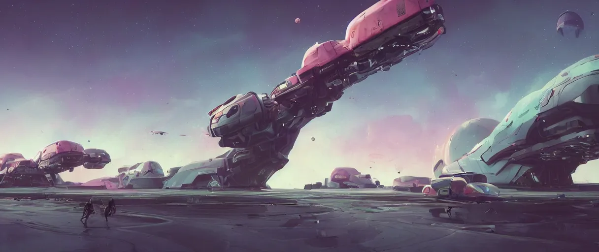 Prompt: concept art, industrial design spaceship drifting in space, dreamy, very large scales, brutalistic style, cinematic lighting, 4k, widescreen ratio, in the color palette of simon stalenhag