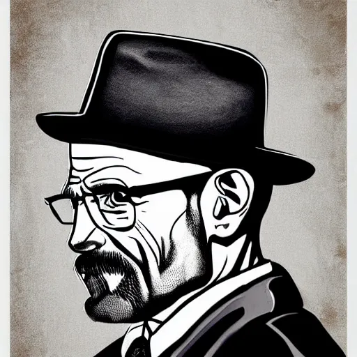 Image similar to Walter White with pork pie black hat, accurate anatomy, highly detailed, digital art, centered, portrait