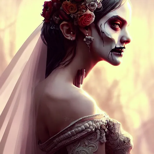 Prompt: epic professional digital art of 👰‍♀️💀🥰,best on artstation, cgsociety, wlop, Behance, pixiv, astonishing, impressive, outstanding, epic, cinematic, stunning, gorgeous, much detail, much wow, masterpiece.