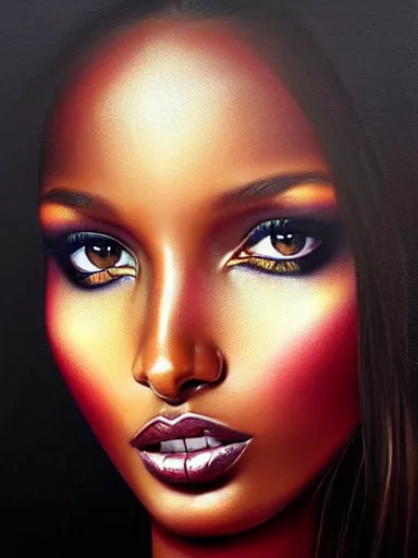 Image similar to portrait of jasmine tookes with a floral background : : painted by artgerm, karol bak, artur bordalo, sandra chevrier : : portrait, character, illustration, hyperrealism, photorealism