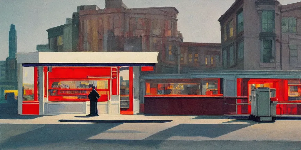 Image similar to American metro wasteland commercial gasoline in the style of Edward Hopper