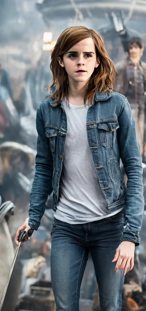 Image similar to Emma Watson in Ready Player One, XF IQ4, 150MP, 50mm, F1.4, ISO 200, 1/160s, natural light