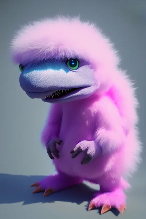 Prompt: high quality 3 d render hyperrealist very cute multipastel fluffy dinosaur with fluffy wings, vray, smooth in _ the background, artstation