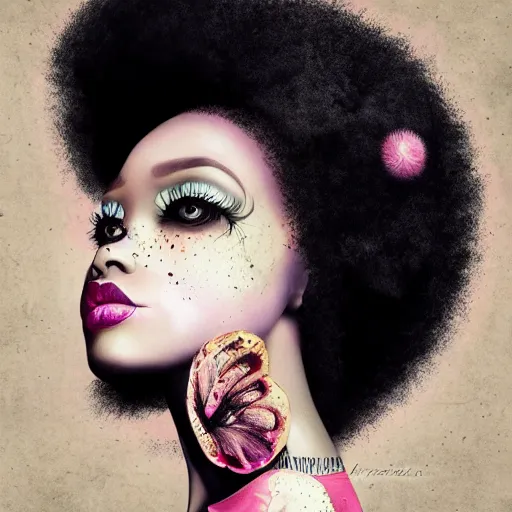 Prompt: portrait of a black woman inspired by Natalie Shau, Anna Dittmann, afro, freckles, pretty make-up, bold, self-confidence, cinematic