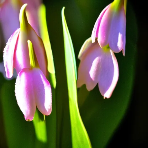 Image similar to Closeup macro photo of lily of the valley, 35mm, octane, sunrise, backlit