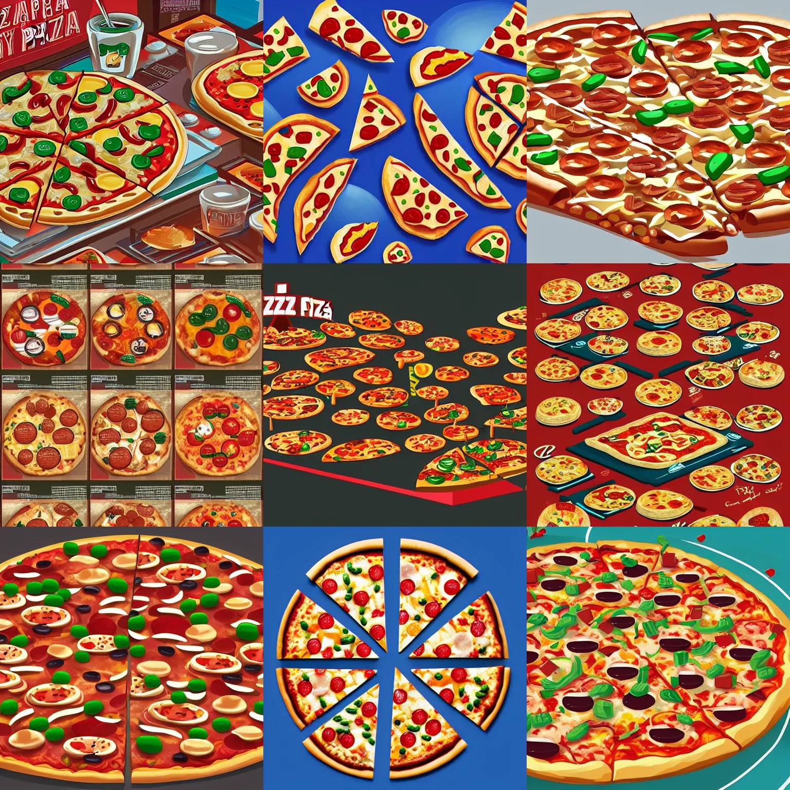 Prompt: a pizza city made of pizza, digital art, artstation