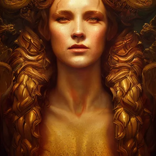 Image similar to majestic gracious regal seductive deity mater theia portrait, ancient greece, atmospheric lighting, painted, intricate, volumetric lighting, beautiful, rich deep colours masterpiece, golden hour, sharp focus, ultra detailed, by leesha hannigan, ross tran, thierry doizon, kai carpenter, ignacio fernandez rios