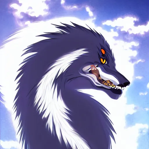 Prompt: beautiful anime painting of a werewolf white background, illustration