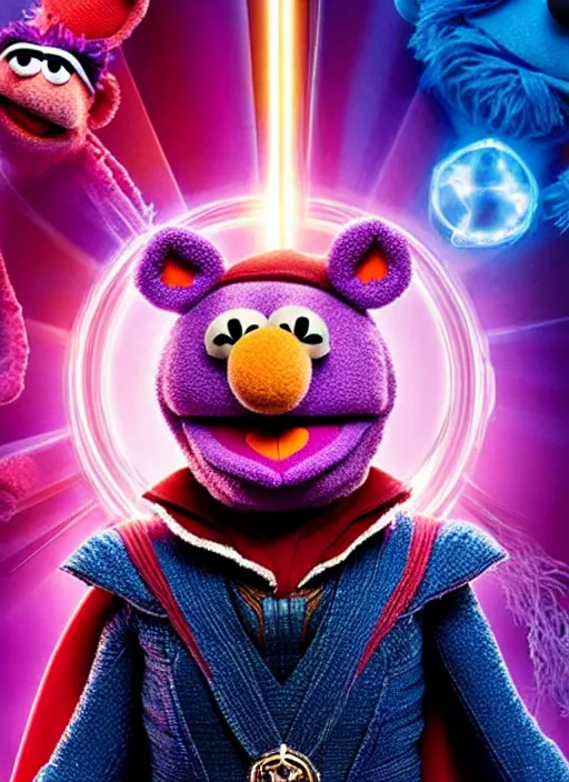 Image similar to studio portrait still of muppet!!!!! doctor strange in avengers endgame!!!!!! as a muppet muppet as a muppet, 8 k, studio lighting, key light,