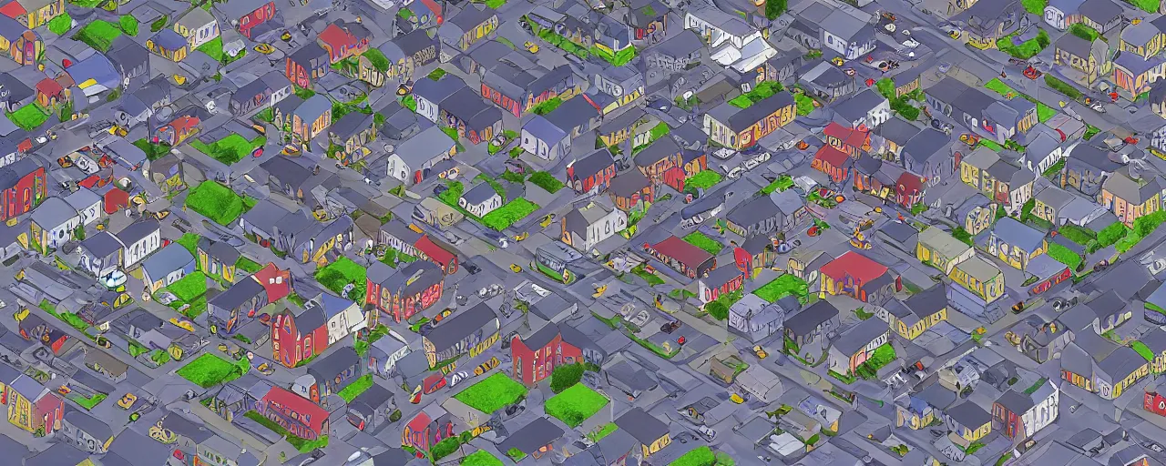 Prompt: a 3d isometric image of street life in kirkwall orkney