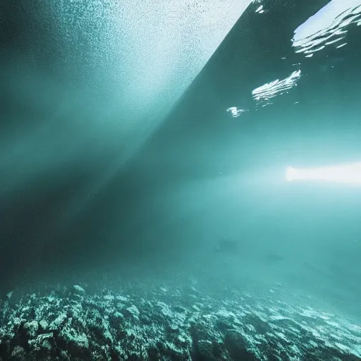 Prompt: underwater Westminster, deep underwater, trawled seabed, shot on gopro9, moody lighting, 8k, very very very highly detailed, hyper realistic realistic