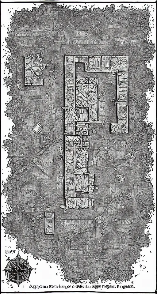 Prompt: a black and white dungeon map. d & d battlemap. small dungeon. a few large rooms. clean design. high definition etching