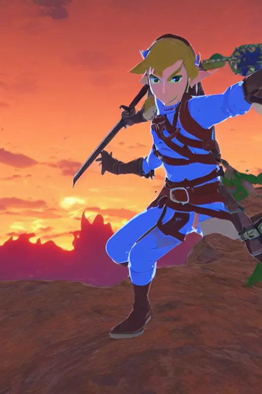 Image similar to in game footage of link from the legend of zelda breath of the wild activating magnesis, breath of the wild art style.