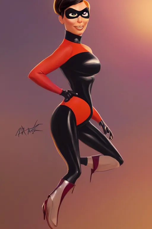 Image similar to kim kardashian as elastic girl from the incredibles, highly detailed, d & d, fantasy, highly detailed, digital painting, trending on artstation, concept art, sharp focus, illustration, art by artgerm and greg rutkowski and fuji choko and viktoria gavrilenko and hoang lap