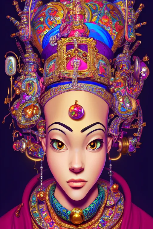 Image similar to maximalist detailed wise old genie portrait by adoryanti, machine. delusions, holosomnia, electrixbunny, rendered in discodiffusion. decorated with pearls and gems, behance hd. by wlop, rhads, makoto shinkai, ilya kuvshinov, igor goryunov artgerm. ray tracing hdr polished sharp