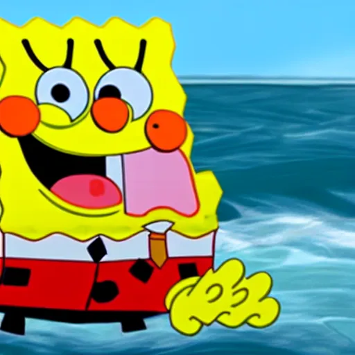 Image similar to sponge bob driving a ship