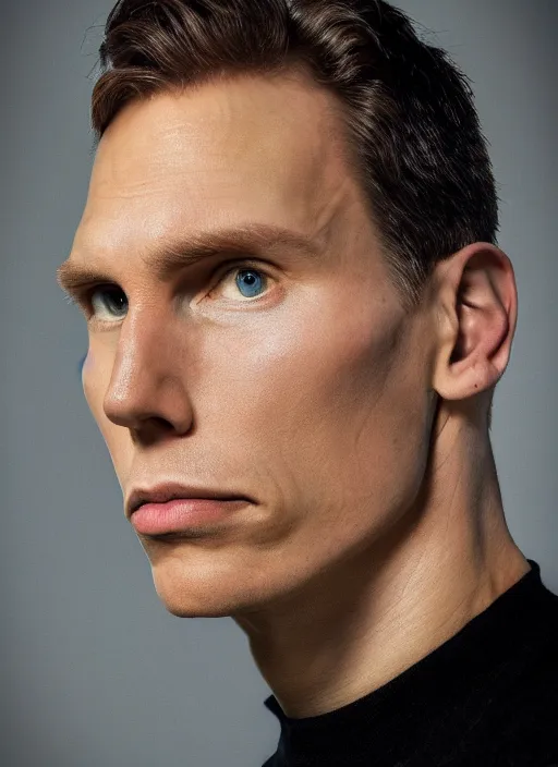 Prompt: photorealistic portrait photograph of jerma looking at you with a serious somber expression, twitch tv, jerma 9 8 5, pronounced cheekbones, strong jaw, depth of field, soft focus, highly detailed, intricate, realistic, national geographic cover, soft glow, textured skin