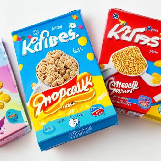 Image similar to a pack of cereal for kids, product photo,