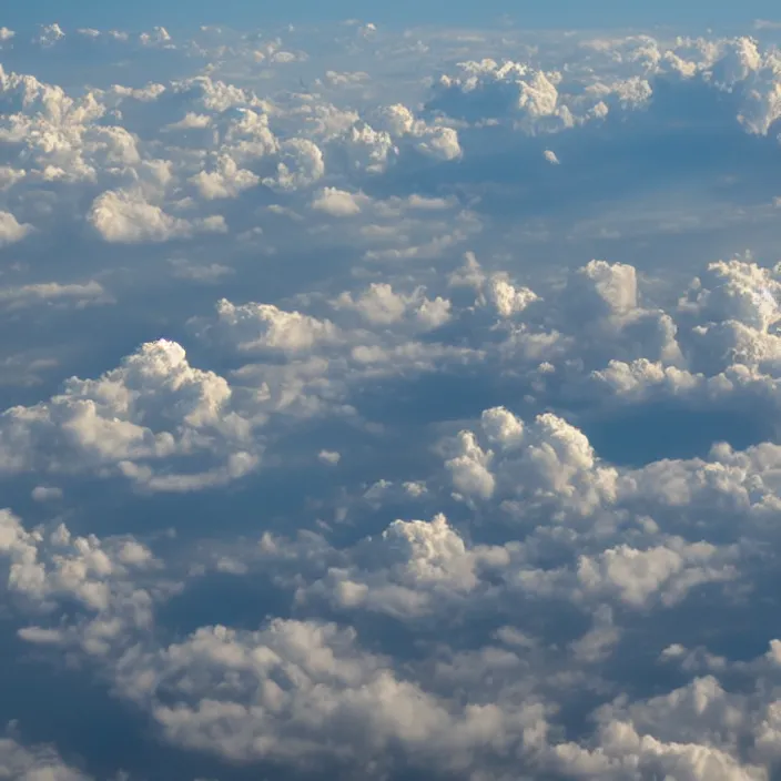 Prompt: Endless clouds towering high, seen from a plane, no ground visible, very detailed, 8k resolution, pale yellow hue