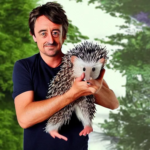 Prompt: Richard Hammond presents his pet Hedgehog, Highly Detailed