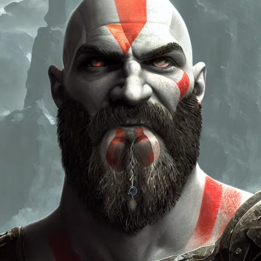 Image similar to portrait of kratos from god of war, mattepainting concept blizzard pixar maya engine on stylized background splash comics global illumination lighting artstation by feng zhu and loish and laurie greasley, victo ngai, andreas rocha, john harris