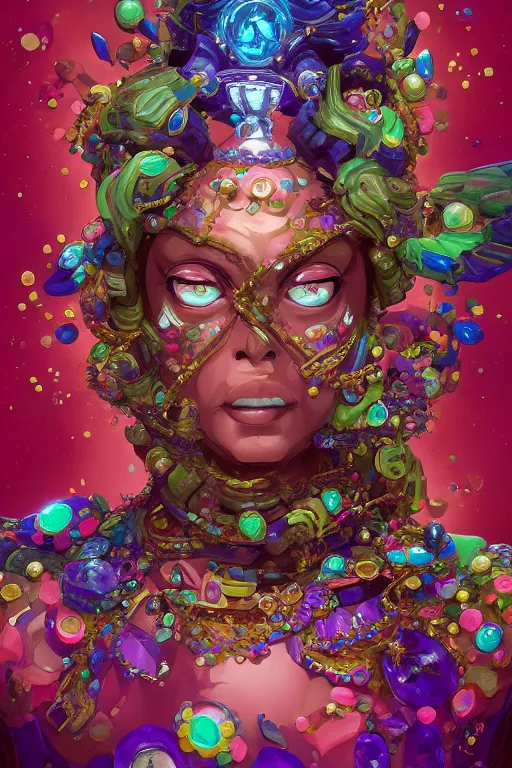 Prompt: maximalist detailed gemstone golem portrait by adoryanti, holosomnia, electrixbunny, rendered in discodiffusion. ornated and decorated with pearls and gems, behance hd by jesper ejsing, by rhads, makoto shinkai and lois van baarle, ilya kuvshinov, ray tracing hdr radiating a glowing aura