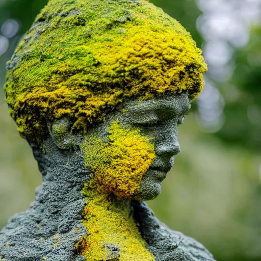 Image similar to statue with very yellow moss and yellow plants