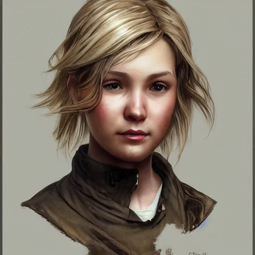 Image similar to Blonde Ellie from TLOU, highly detailed, digital painting, artstation, concept art, smooth, sharp focus, illustration, ArtStation, art by artgerm and greg rutkowski and alphonse mucha and J. C. Leyendecker and Edmund Blair Leighton and Katsuhiro Otomo and Geof Darrow and Phil hale and Ashley wood and Ilya repin and Charlie Bowater