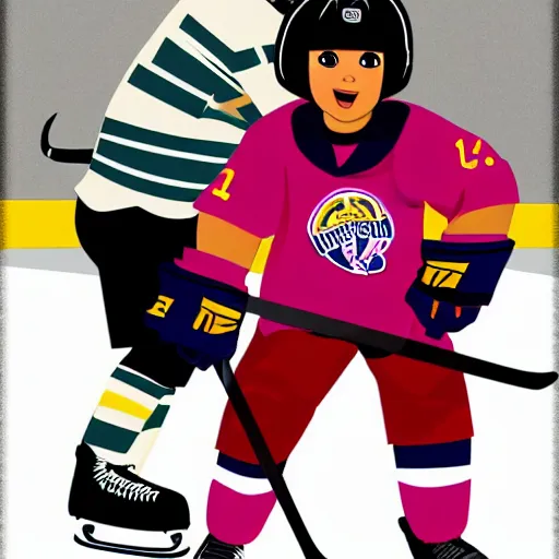 Prompt: dora the explorer as a hockey player