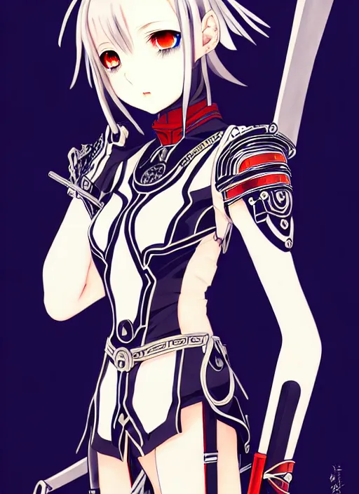 Image similar to guweiz, ilya kuvshinov anime reol in ornate armor, last exile, murata range, fine detail, perfect anime face, dramatic lighting, dynamic composition, art deco, cel shading, vivid, rich texture, alphonse mucha, ( ( ( colorful ) ) ), ( ( ( yoshinari yoh ) ) )