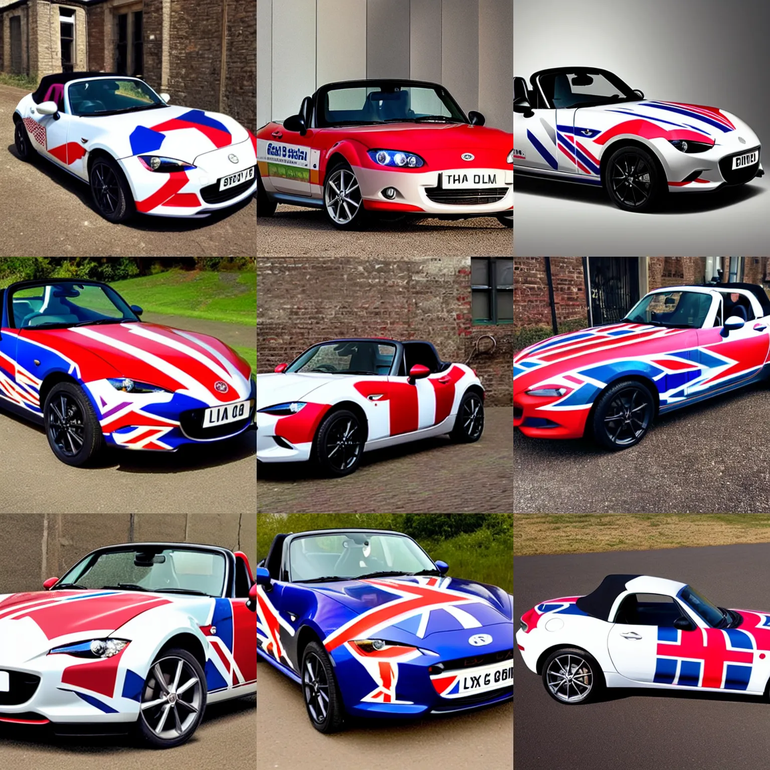 Prompt: an mx5 car with a British union jack paint Job