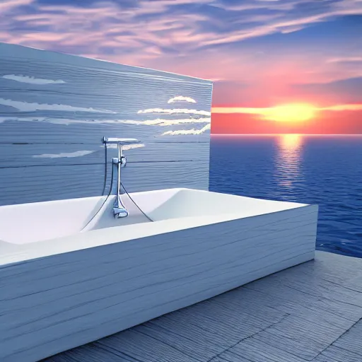 Prompt: a public bathroom stall floating in the middle of the ocean, sunset, beautiful, ultra realistic digital art, 4k, cgsociety, HDR, Intricate