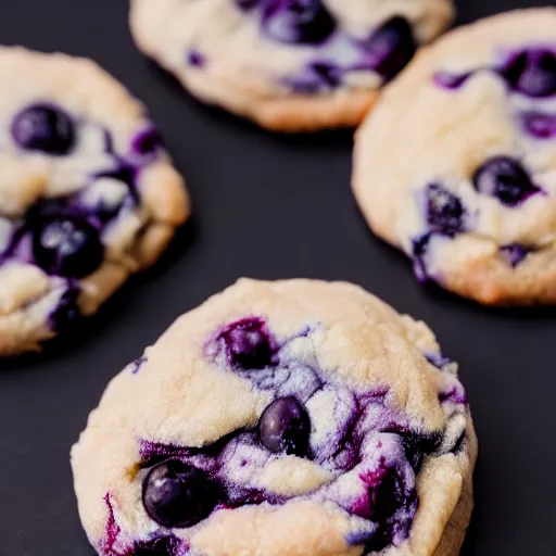 Image similar to blueberry cream cheese cookies, 8k, trending on artstation, professional photography