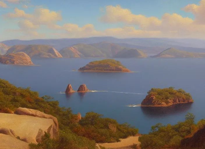 Prompt: catalina national park in the style of hudson river school of art, oil on canvas