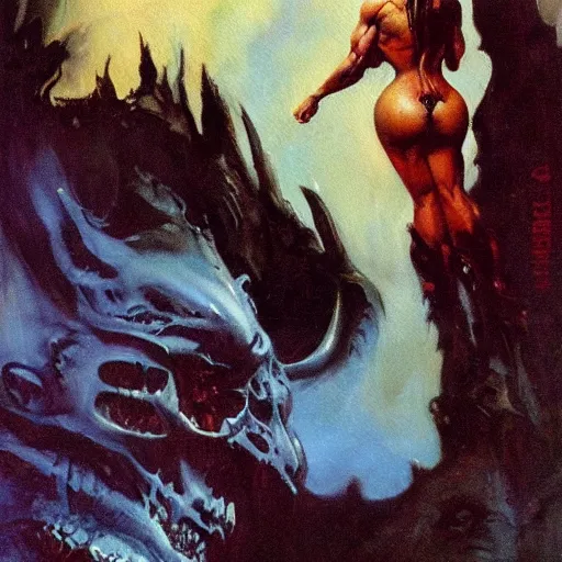 Image similar to frank frazetta nightmare oil painting