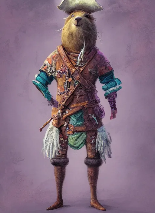 Image similar to detailed concept art illustration pastel painting of an anthropomorphic capybara pirate in full intricate clothing, ultra detailed, digital art, octane render, 4K