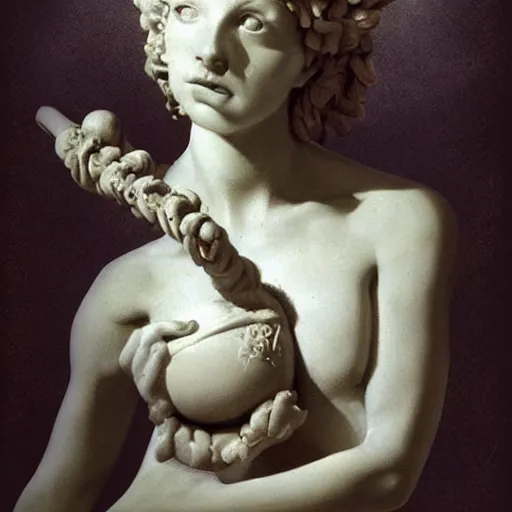 Image similar to sculpture of persephone, goddess of the underworld, made by michelangelo, art station, concept art