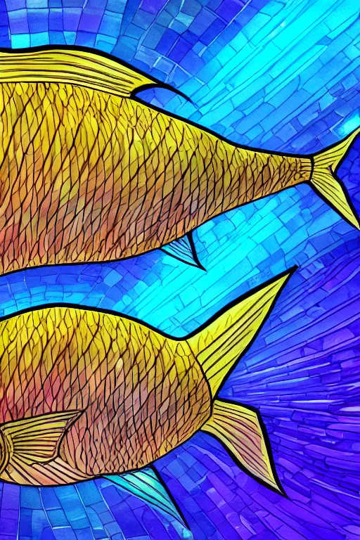 Prompt: iridescent amber fish, symmetrical, highly detailed, digital art, sharp focus, trending on art station, anime art style